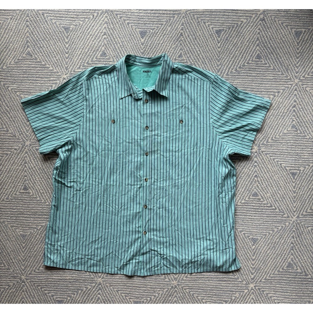 King Size Short Sleeve‎ Button Shirt - Green/Blue/White - 3XL BIG